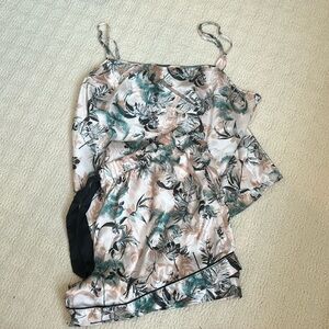 Victoria's Secret Floral Pajama Set - Pink and Black